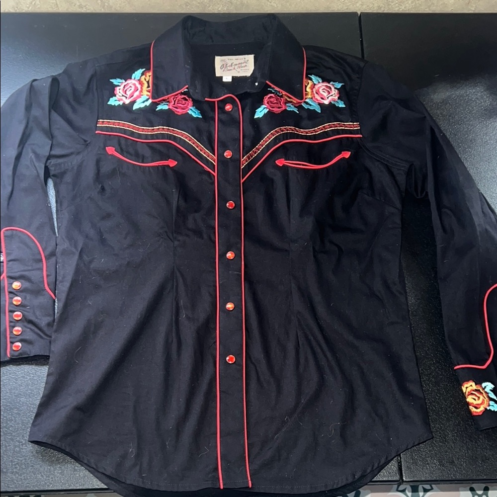 Elegant Black Button Down Shirt with Red Accents